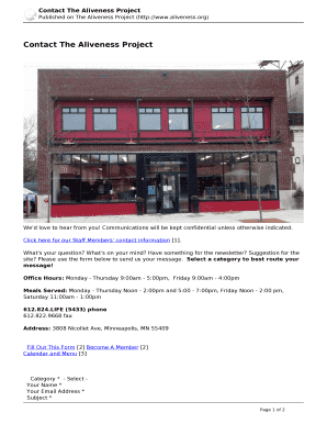 Contact Form for The Aliveness Project