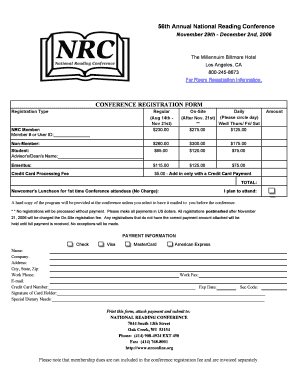 56th Annual National Reading Conference Registration Form