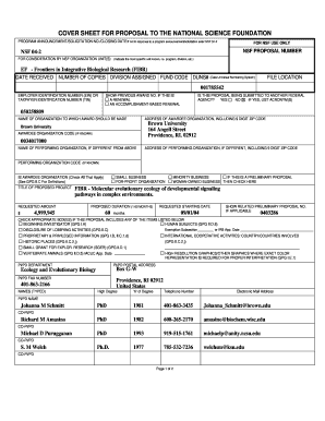 National Science Foundation Proposal Cover Sheet