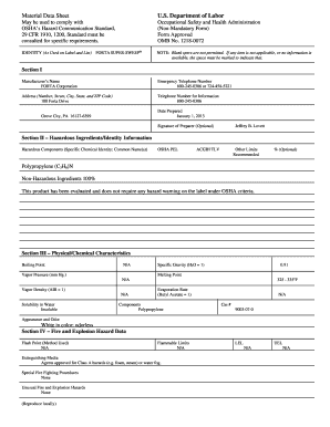 OSHA Material Safety Data Sheet