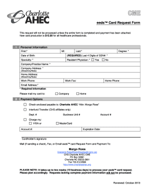 Healthcare Professional eeds Card Request Form