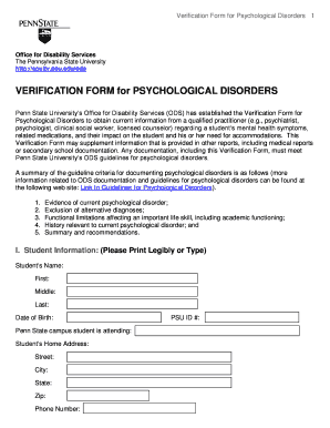 Verification Form for Psychological Disorders