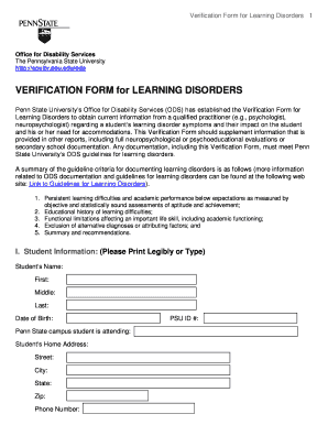 Verification Form for Learning Disorders