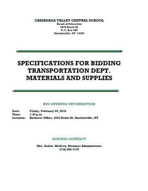 Transportation Department Materials and Supplies Bid - Cassadaga - cvweb wnyric