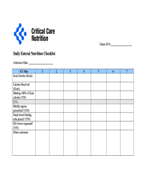 Daily Enteral Nutrition Checklist - Critical Care Nutrition