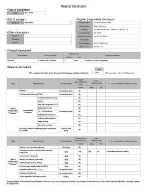 Fillable Online Material Declaration Date of declaration Fax Email ...