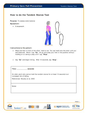 Fall Prevention Tandem Stance Test