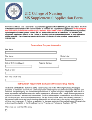 UIC College of Nursing MS Supplemental Application Form