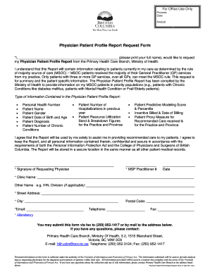 Physician Patient Profile Report Request Form