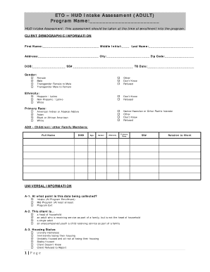 HUD Intake Assessment Form