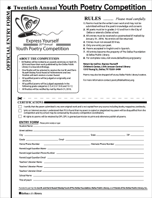 Twentieth Annual Youth Poetry Competition Entry Form