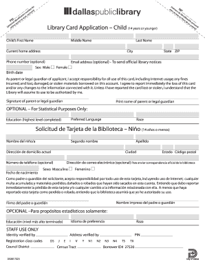 Library Card Application – Child