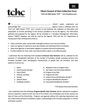 Client Consent of Data Collection Form