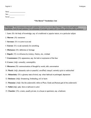The Raven Vocabulary Worksheet