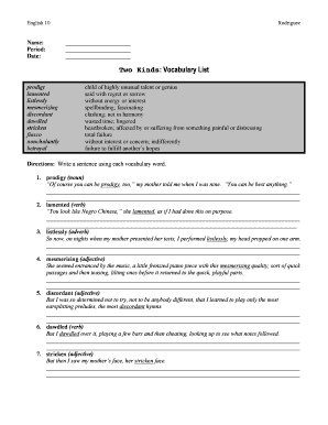 English 10 Vocabulary Worksheet