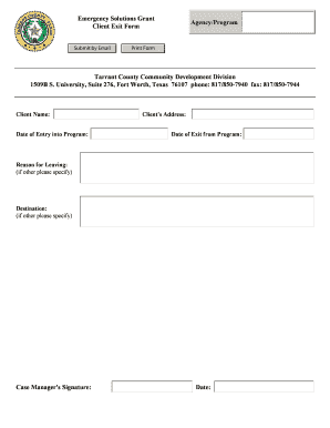 Emergency Solutions Grant Client Exit Form