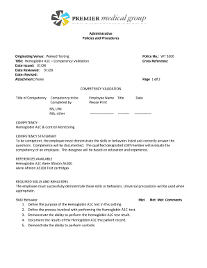 Hemoglobin A1C Competency Validation Form