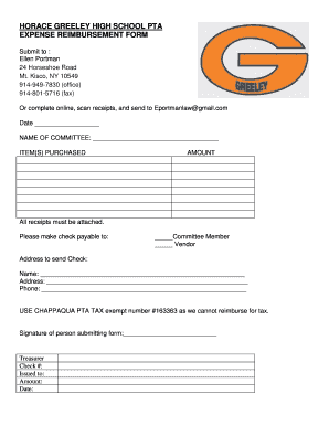 Relocation expense reimbursement - HORACE GREELEY HIGH SCHOOL PTA EXPENSE REIMBURSEMENT FORM