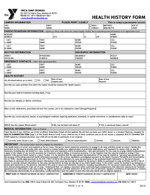 YMCA Camp Erdman Health History Form