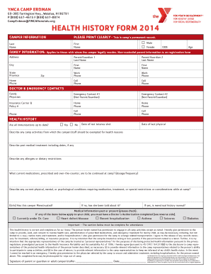 YMCA Camp Erdman Health History Form