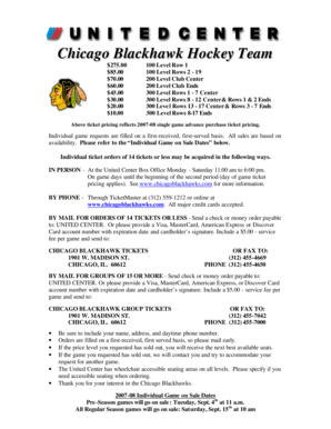 Chicago Blackhawks Ticket Order Form