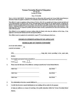 New Jersey School District Residency Affidavit