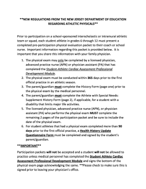 New Jersey Athletic Physical Evaluation Packet