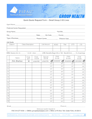Small Group Life Insurance Quote Request Form