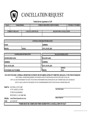 Vehicle Service Agreement Cancellation Request
