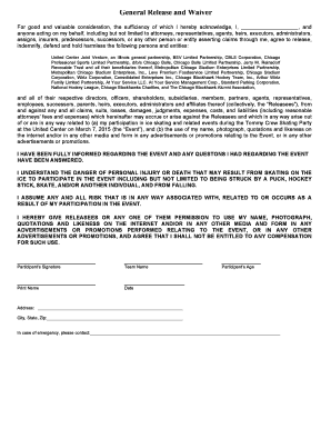 General Release and Waiver for Tommy Crew Skating Party