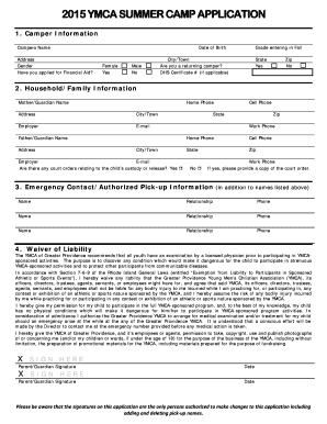 YMCA Summer Camp Registration Form