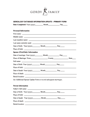 Genealogy Database Information Update Form