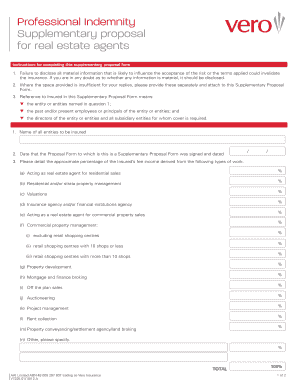Professional Indemnity Supplementary Proposal for Real Estate Agents