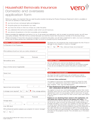 Household Removals Insurance Application Form