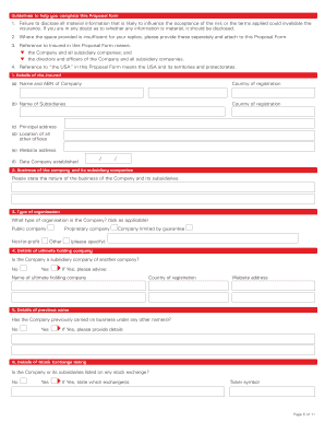 Directors and Officers Liability Insurance Proposal Form