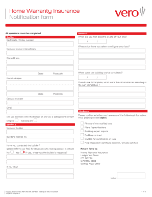 Home Warranty Insurance Notification Form