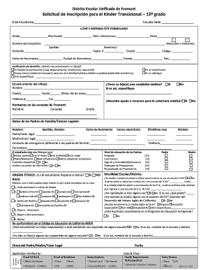 Solicitud de Inscripción para el Kinder Transicional – 12º grado