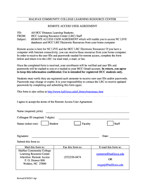 Halifax Community College Remote Access User Agreement