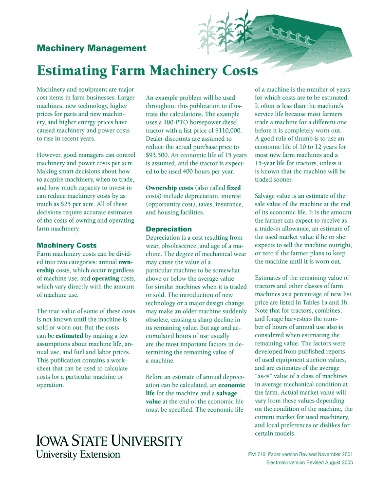 Fillable Online agrisk umn Estimating Farm Machinery Costs Machinery