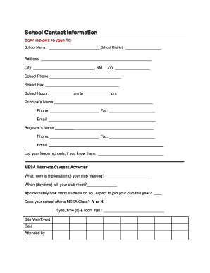 School Contact Information Form