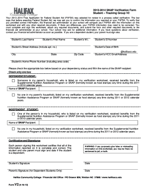 2013-2014 SNAP Verification Form