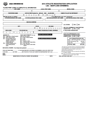 USA Swimming 2013 Athlete Registration Application