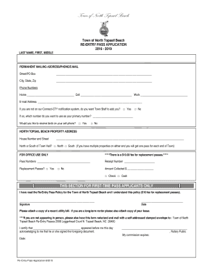 North Topsail Beach Re-Entry Pass Application