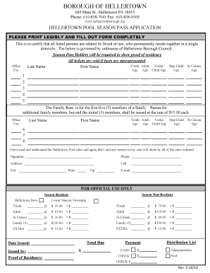 Hellertown Pool Season Pass Application