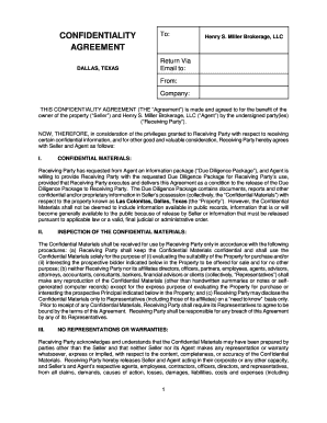 Confidentiality Agreement for Property Due Diligence