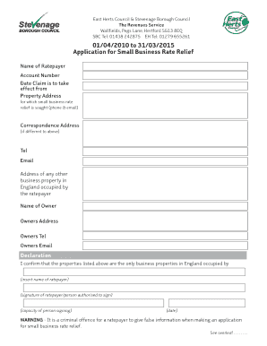 UK Small Business Rate Relief Application