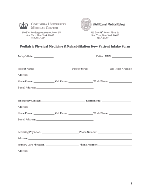 Pediatric Physical Medicine New Patient Intake Form