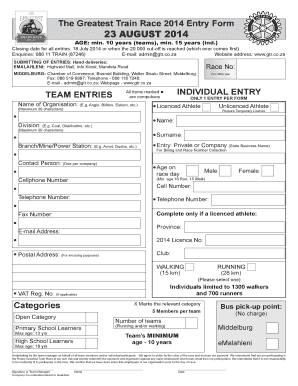 Greatest Train Race 2014 Entry Form