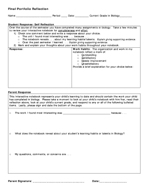 Biology Portfolio Reflection Form