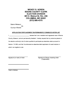 Missouri Permanent Disabled Voter Application